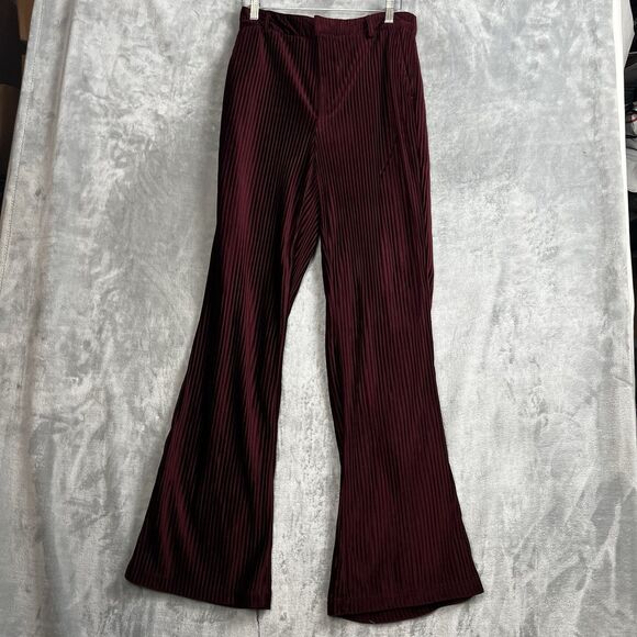 Urban Outfitters Womens Pants Cassidy Burgundy Ribbed Velvet Kick Flare  Size 6 - Picture 3 of 13